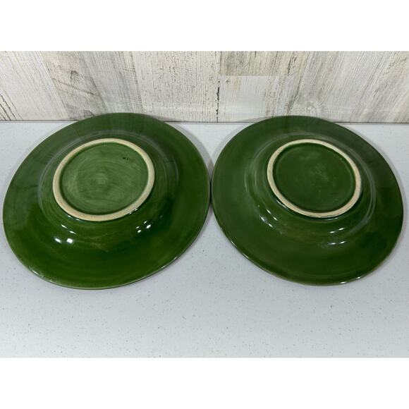 Pottery Barn Sausalito Moss Green 10” Salad Plates Set of 2 Hand-painted Mexico - Picture 2 of 6